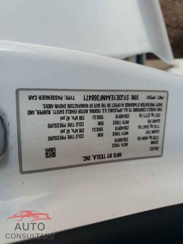 TESLA MODEL 3 2022 - 5YJ3E1EA4NF368471