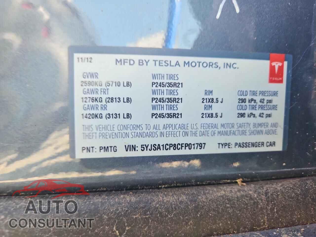 TESLA MODEL S 2012 - 5YJSA1CP8CFP01797