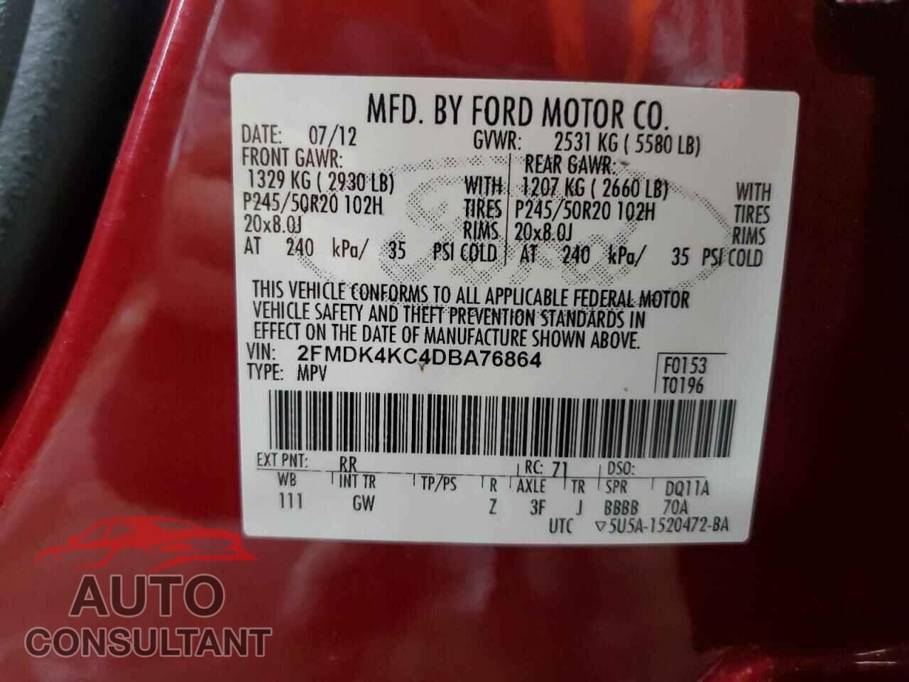 FORD EDGE 2013 - 2FMDK4KC4DBA76864