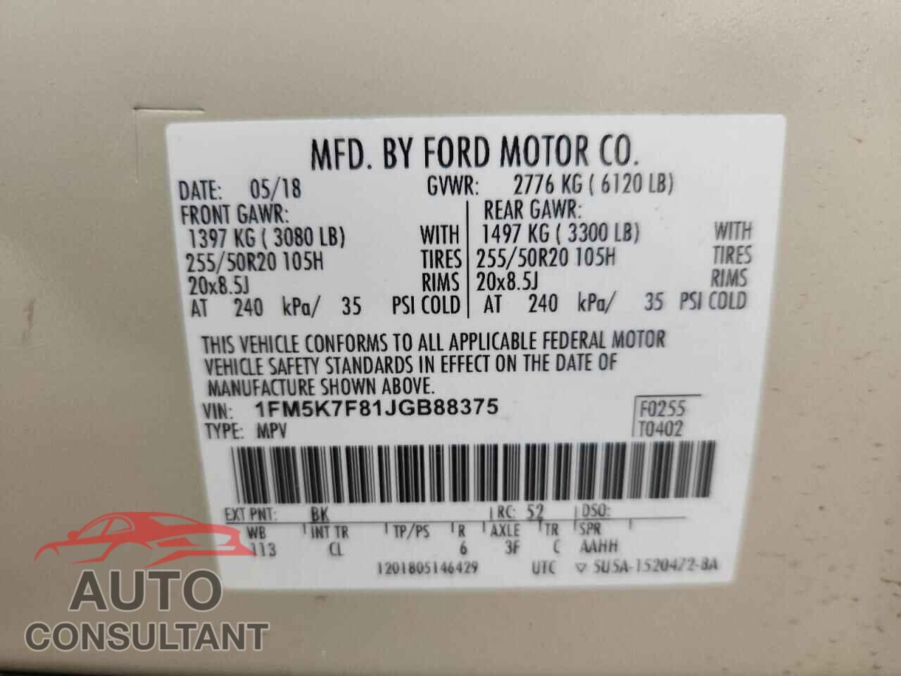 FORD EXPLORER 2018 - 1FM5K7F81JGB88375