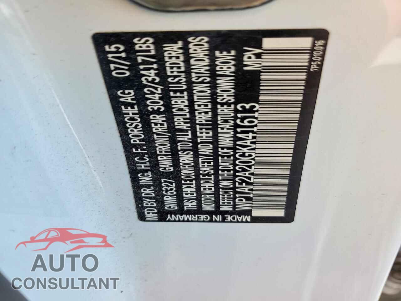 PORSCHE CAYENNE 2016 - WP1AF2A20GKA41613