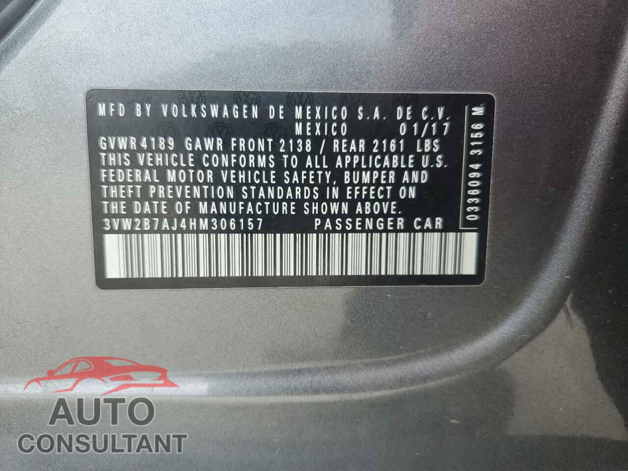 VOLKSWAGEN JETTA 2017 - 3VW2B7AJ4HM306157