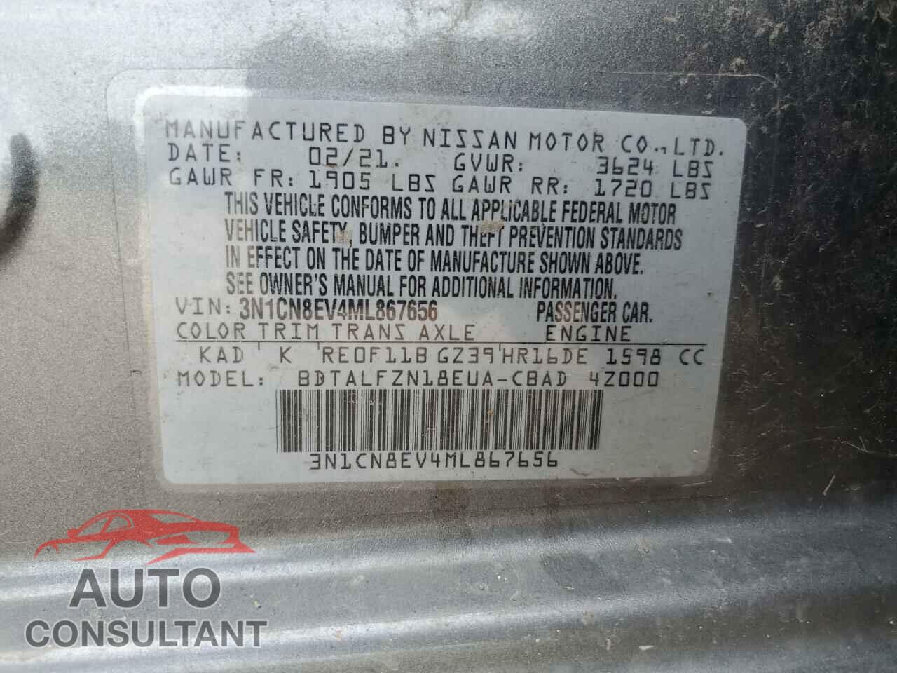 NISSAN VERSA 2021 - 3N1CN8EV4ML867656