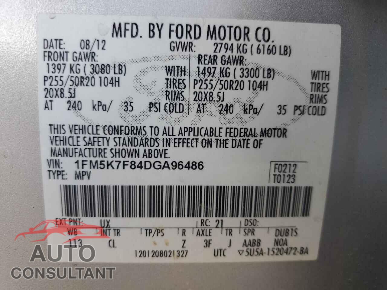 FORD EXPLORER 2013 - 1FM5K7F84DGA96486