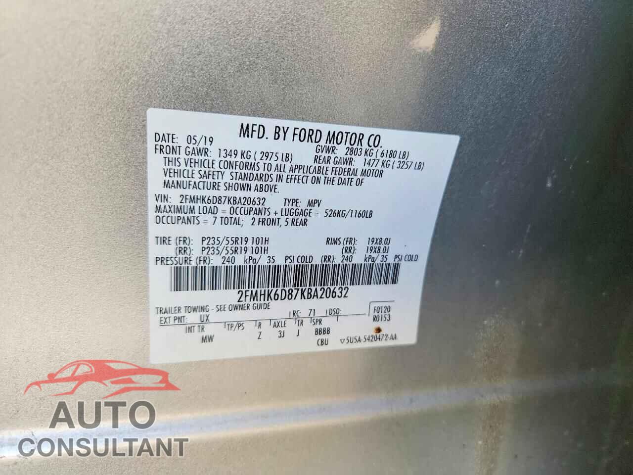 FORD FLEX 2019 - 2FMHK6D87KBA20632