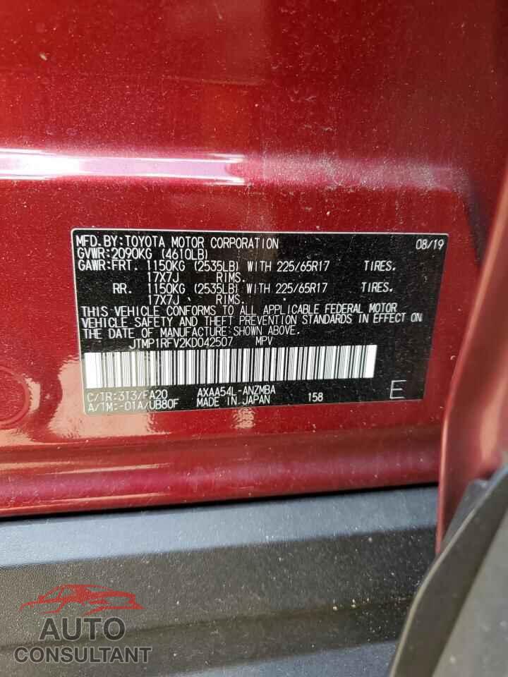 TOYOTA RAV4 2019 - JTMP1RFV2KD042507