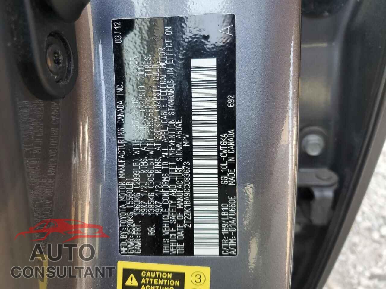 LEXUS RX350 2012 - 2T2ZK1BA9CC083673