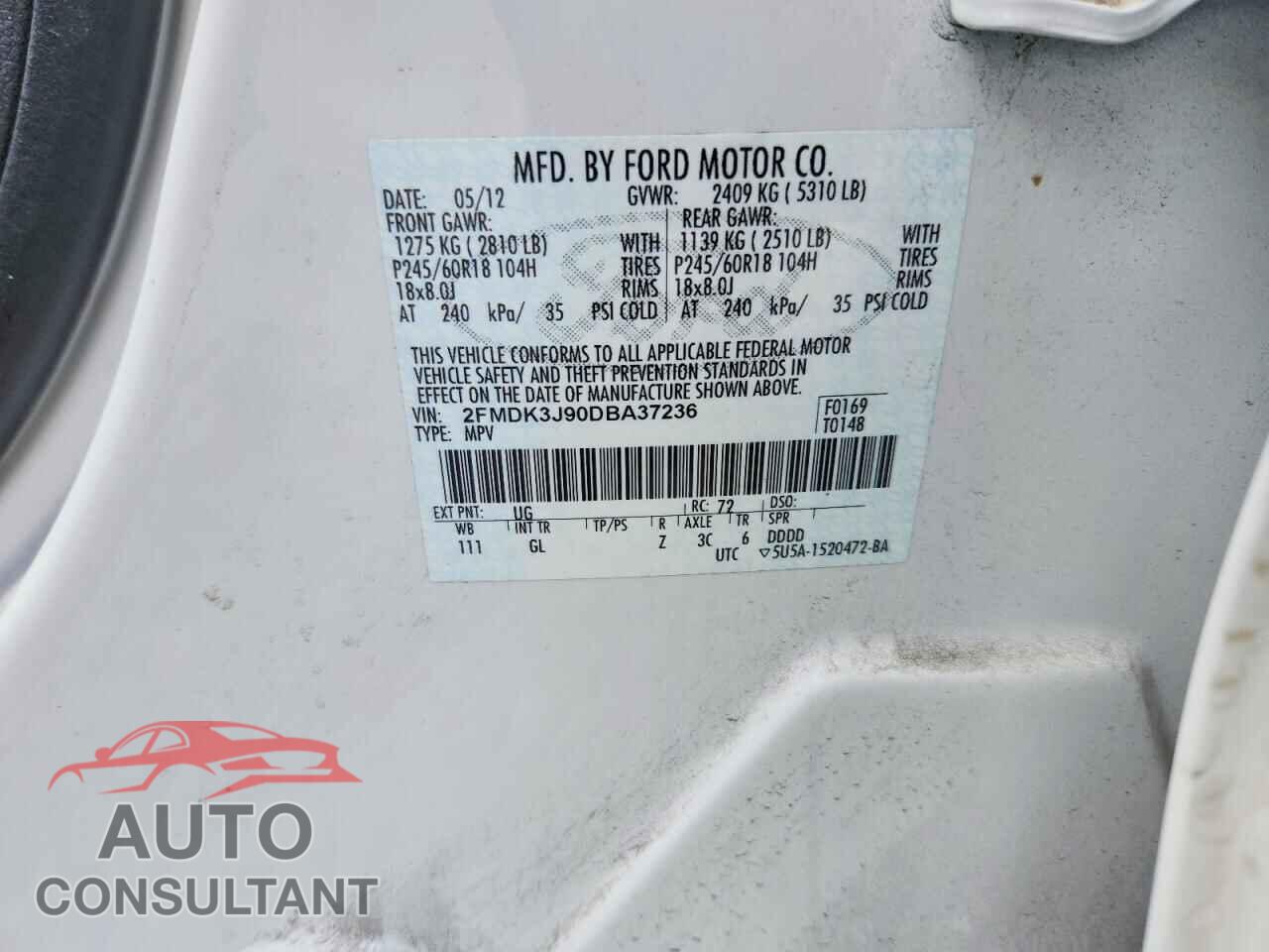 FORD EDGE 2013 - 2FMDK3J90DBA37236