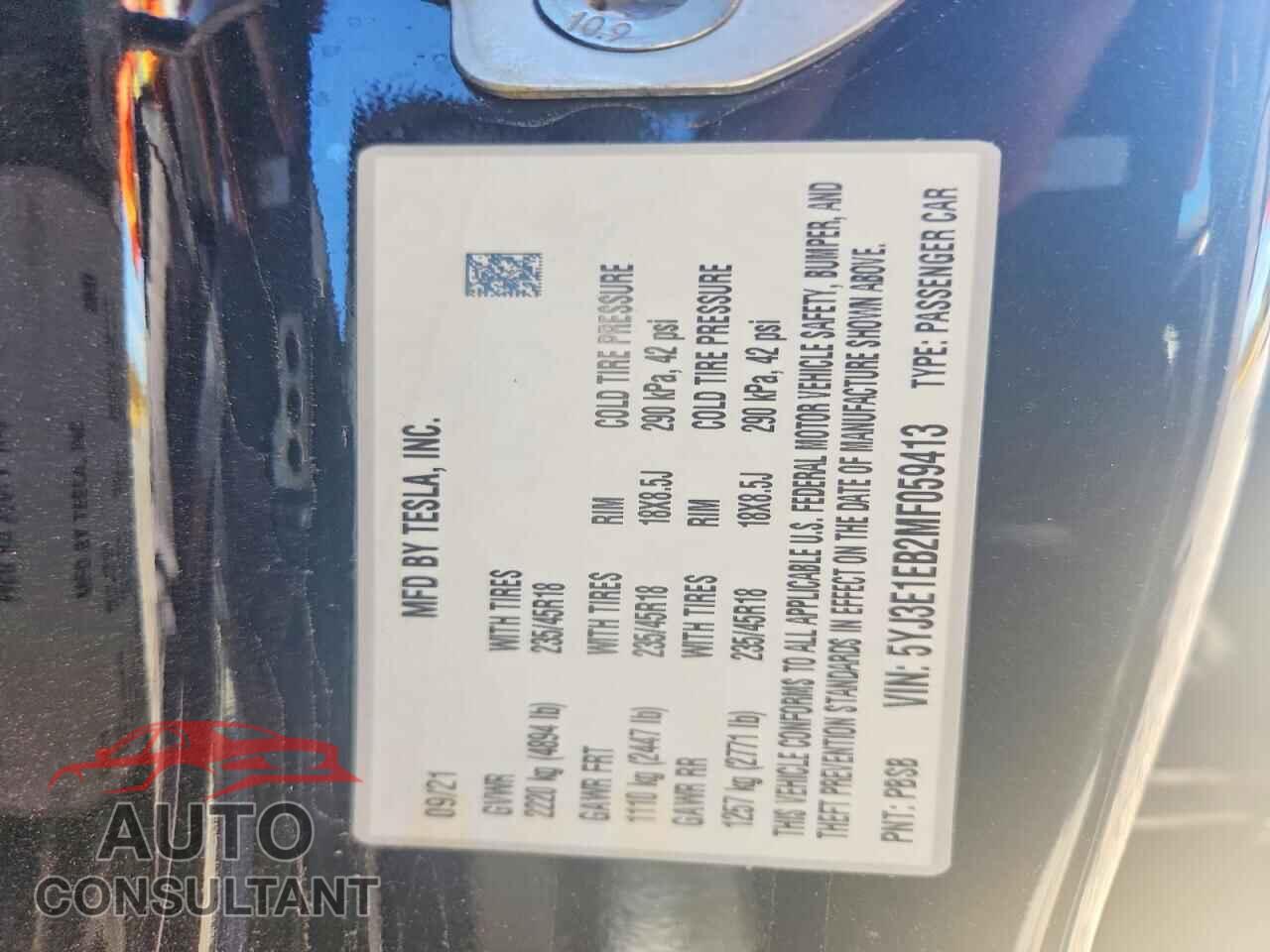 TESLA MODEL 3 2021 - 5YJ3E1EB2MF059413