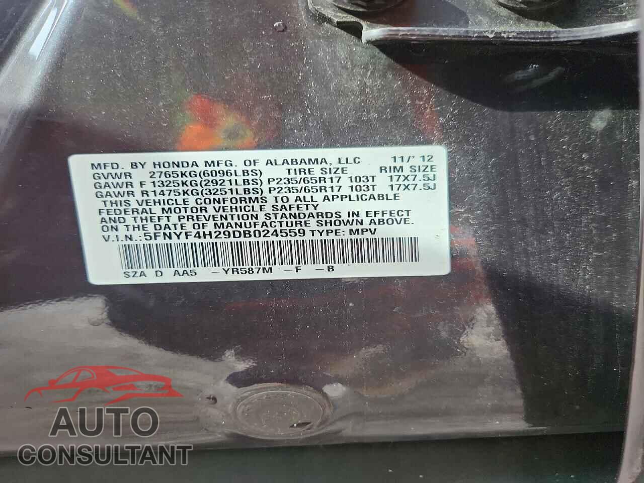 HONDA PILOT 2013 - 5FNYF4H29DB024559