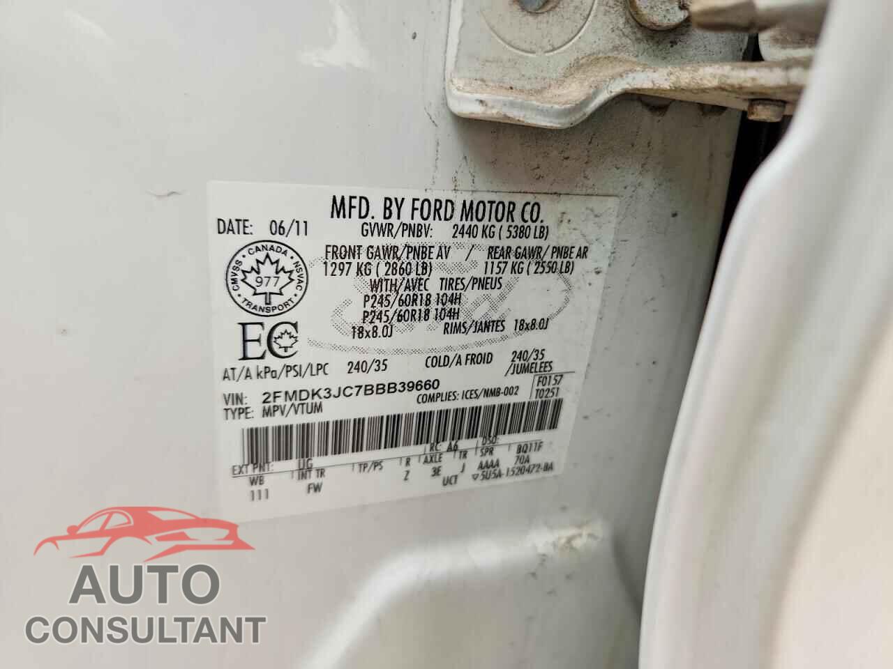 FORD EDGE 2011 - 2FMDK3JC7BBB39660