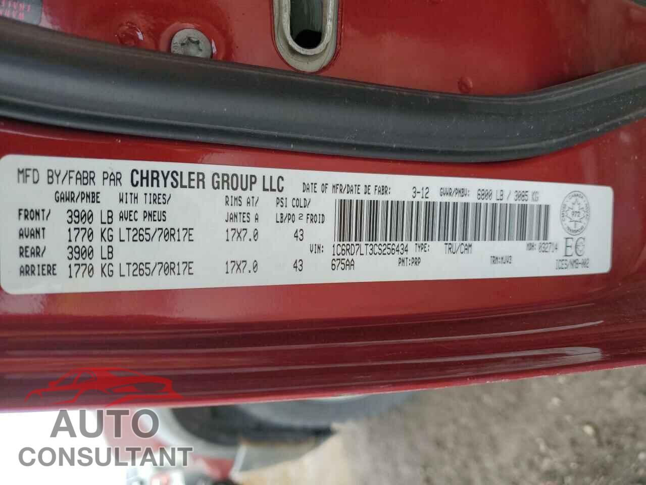 DODGE RAM 1500 2012 - 1C6RD7LT3CS256434
