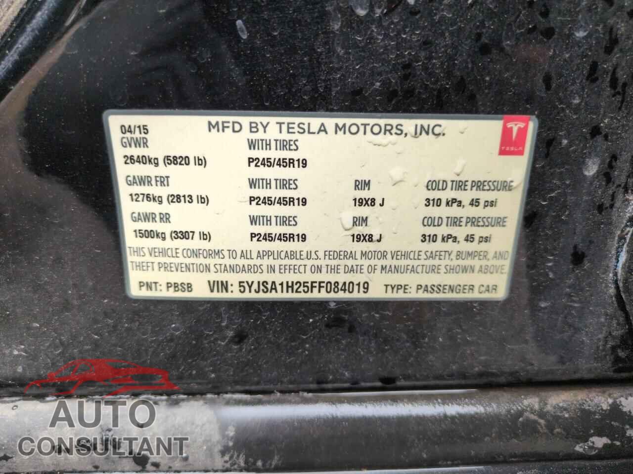 TESLA MODEL S 2015 - 5YJSA1H25FF084019