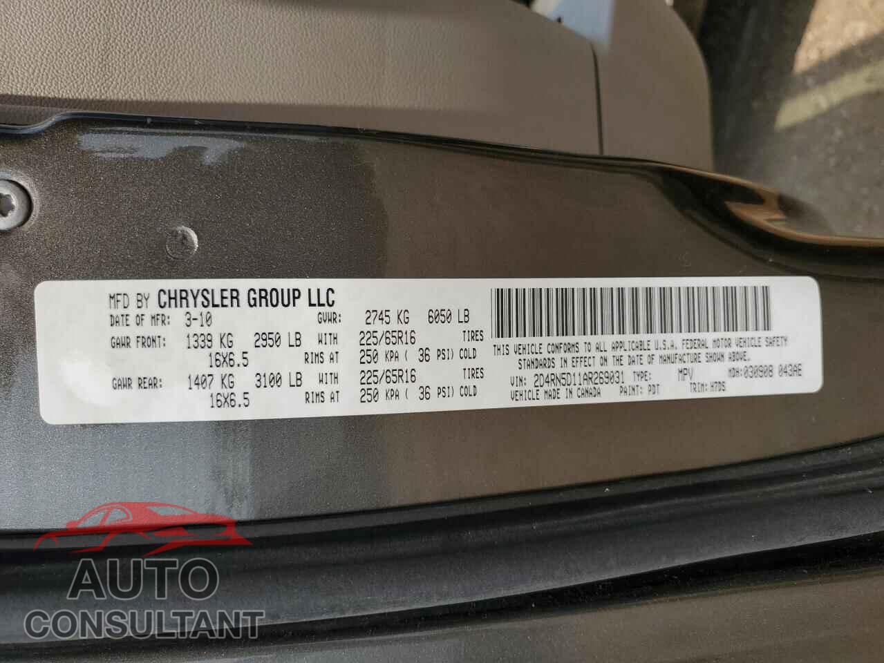 DODGE CARAVAN 2010 - 2D4RN5D11AR269031