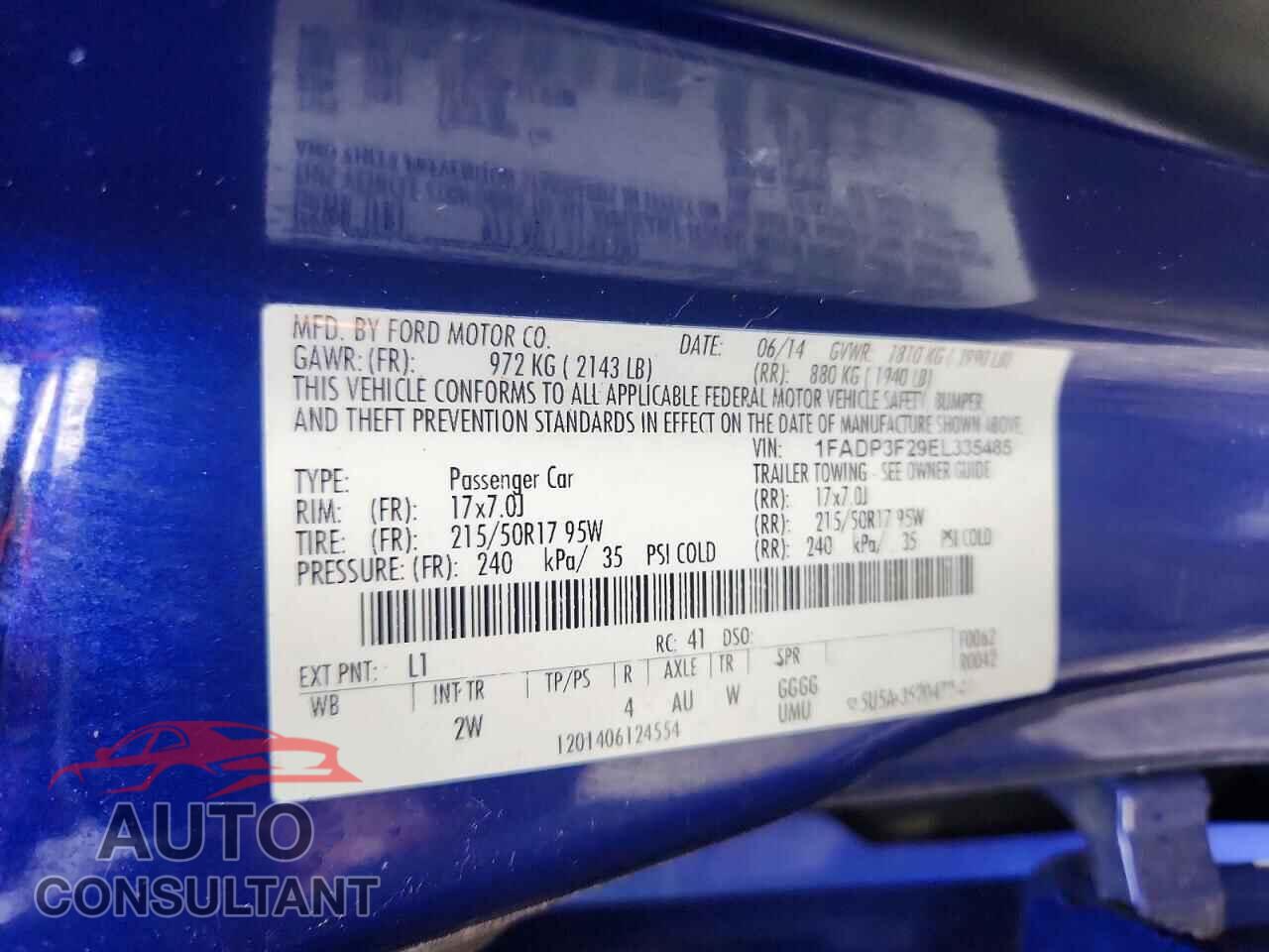 FORD FOCUS 2014 - 1FADP3F29EL335485