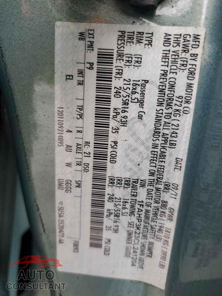 FORD FOCUS 2012 - 1FAHP3K23CL241204