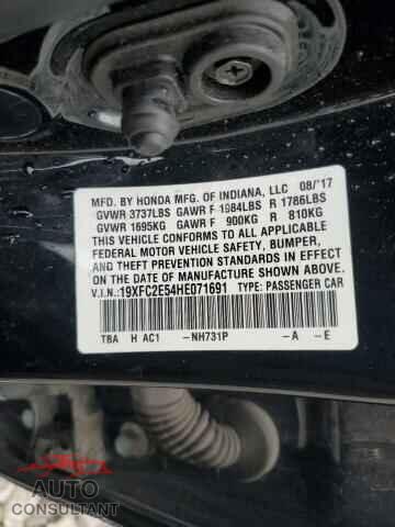 HONDA CIVIC 2017 - 19XFC2E54HE071691