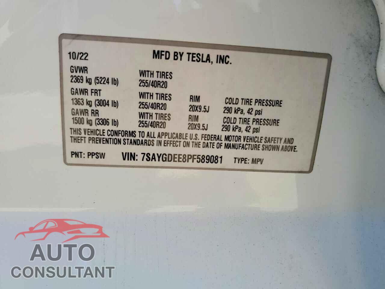 TESLA MODEL Y 2023 - 7SAYGDEE8PF589081