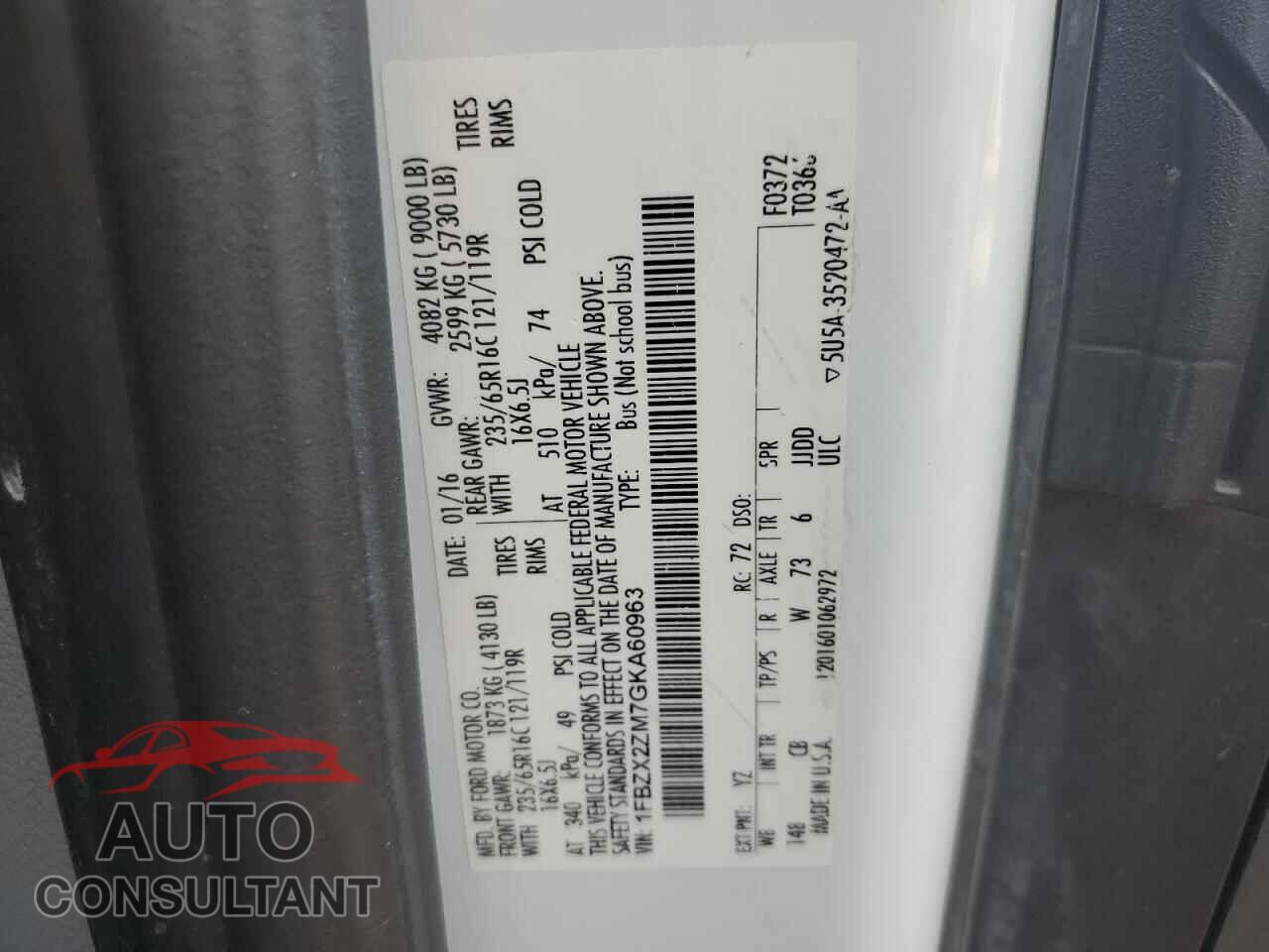 FORD TRANSIT 2016 - 1FBZX2ZM7GKA60963