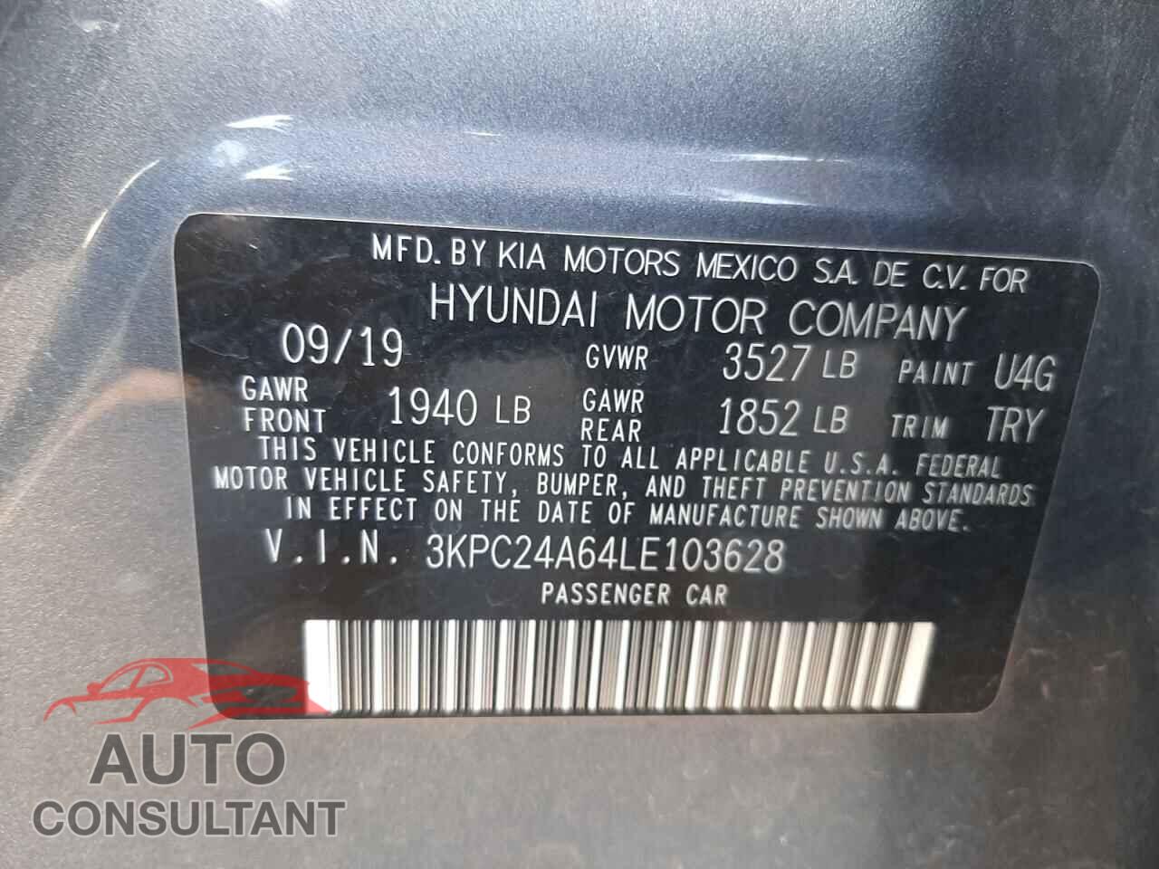 HYUNDAI ACCENT 2020 - 3KPC24A64LE103628