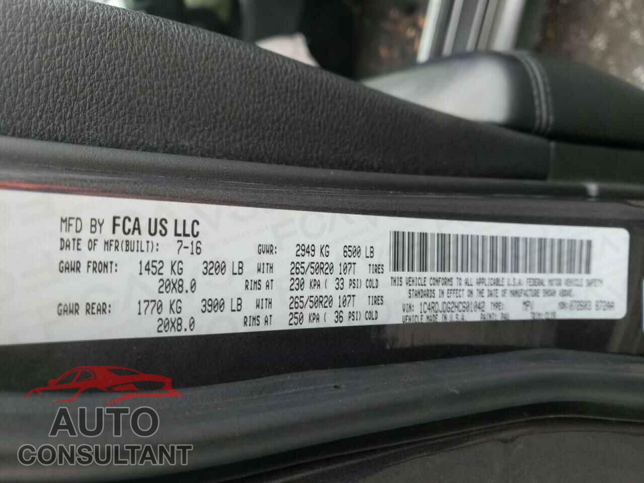 DODGE DURANGO 2017 - 1C4RDJDG2HC601042