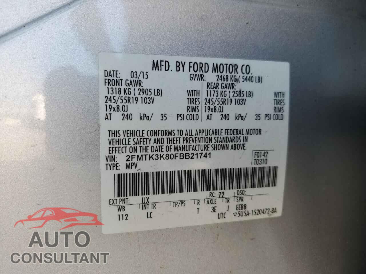 FORD EDGE 2015 - 2FMTK3K80FBB21741