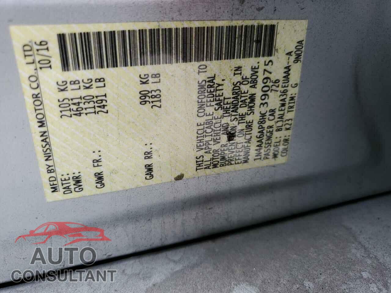 NISSAN MAXIMA 2017 - 1N4AA6AP8HC390975