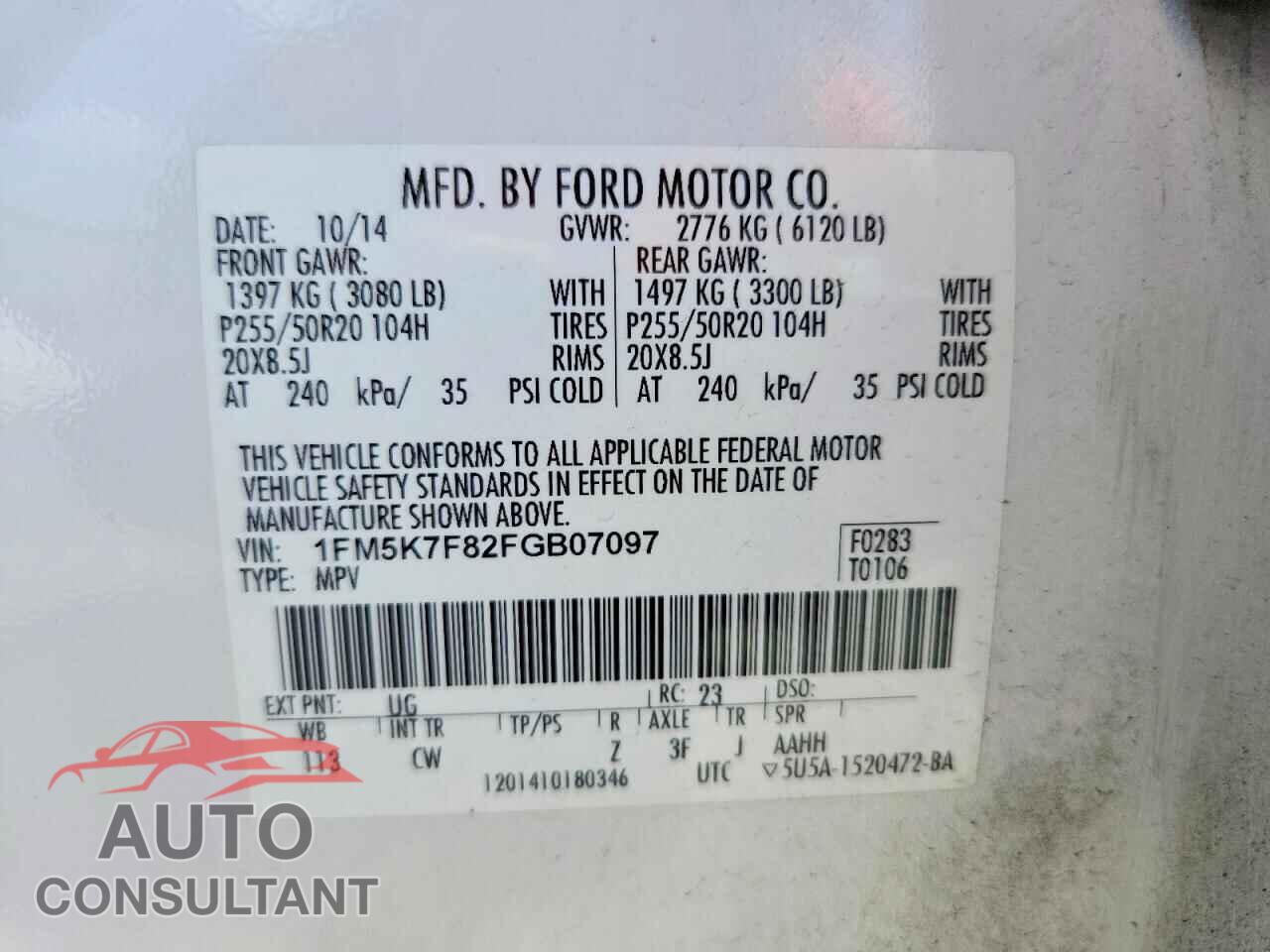 FORD EXPLORER 2015 - 1FM5K7F82FGB07097