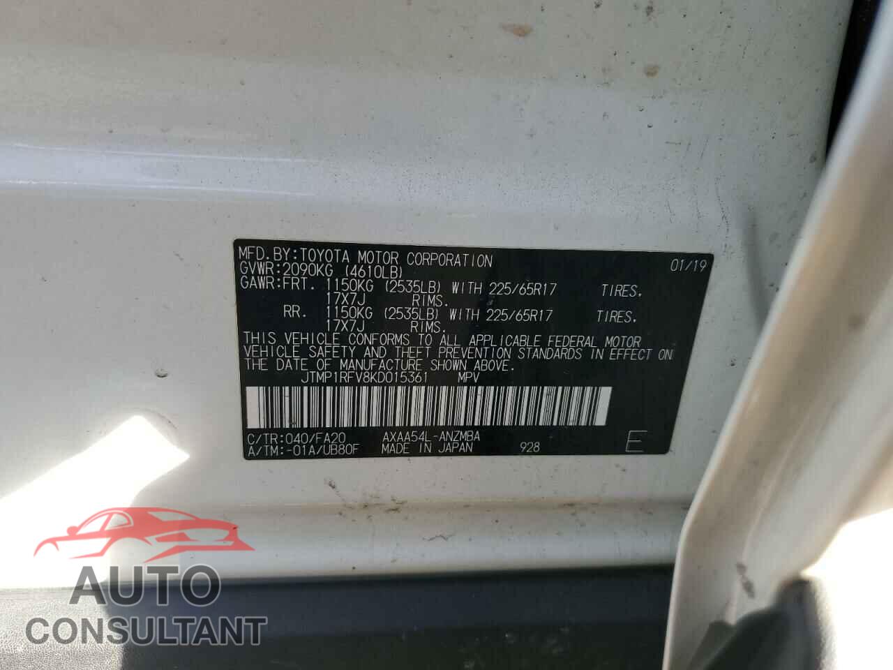 TOYOTA RAV4 2019 - JTMP1RFV8KD015361