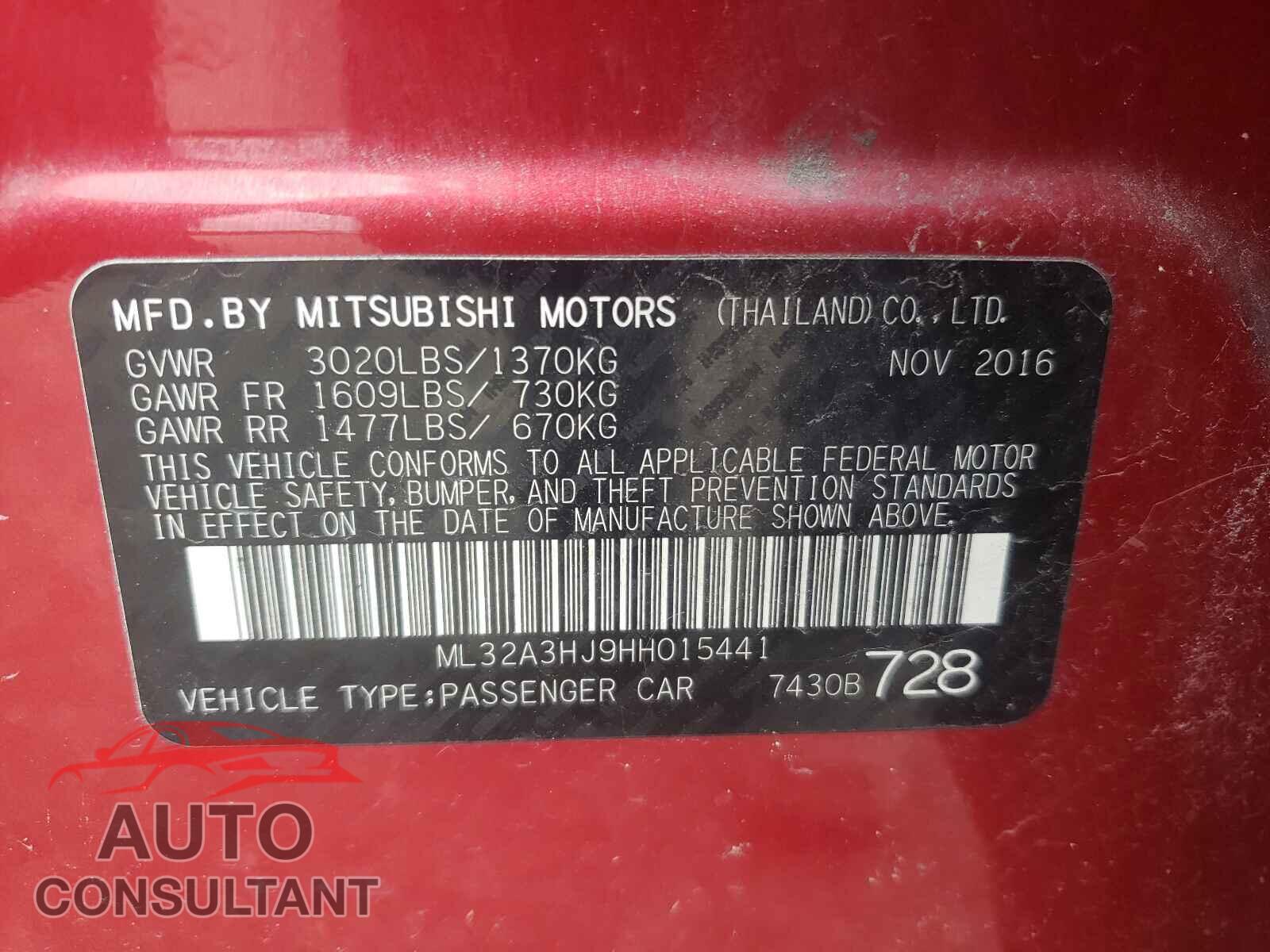MITSUBISHI MIRAGE 2017 - ML32A3HJ9HH015441