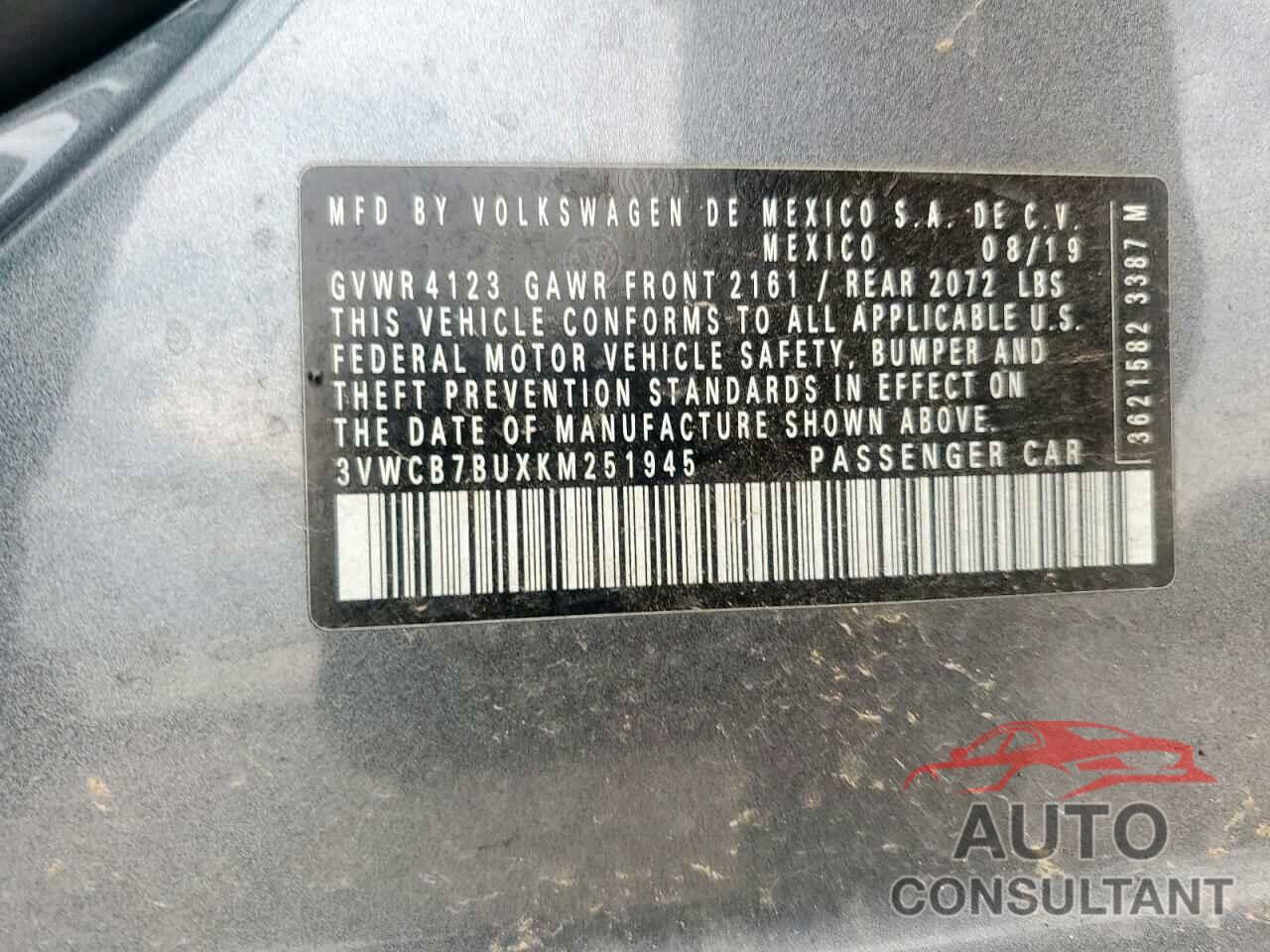 VOLKSWAGEN JETTA 2019 - 3VWCB7BUXKM251945