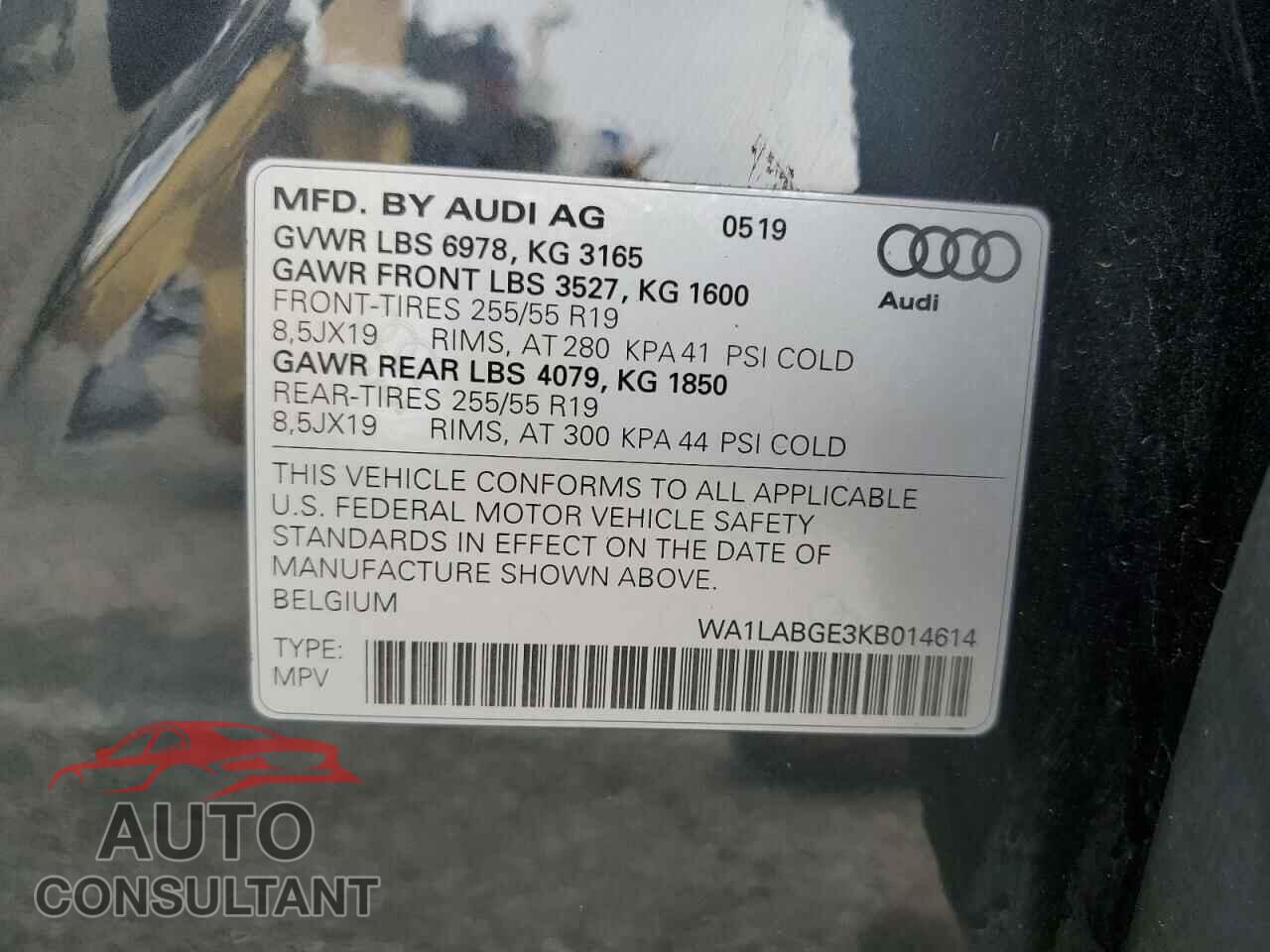 AUDI E-TRON 2019 - WA1LABGE3KB014614