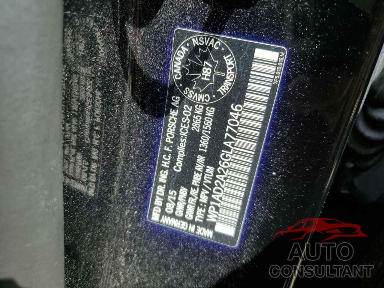 PORSCHE CAYENNE 2016 - WP1AD2A26GLA77046