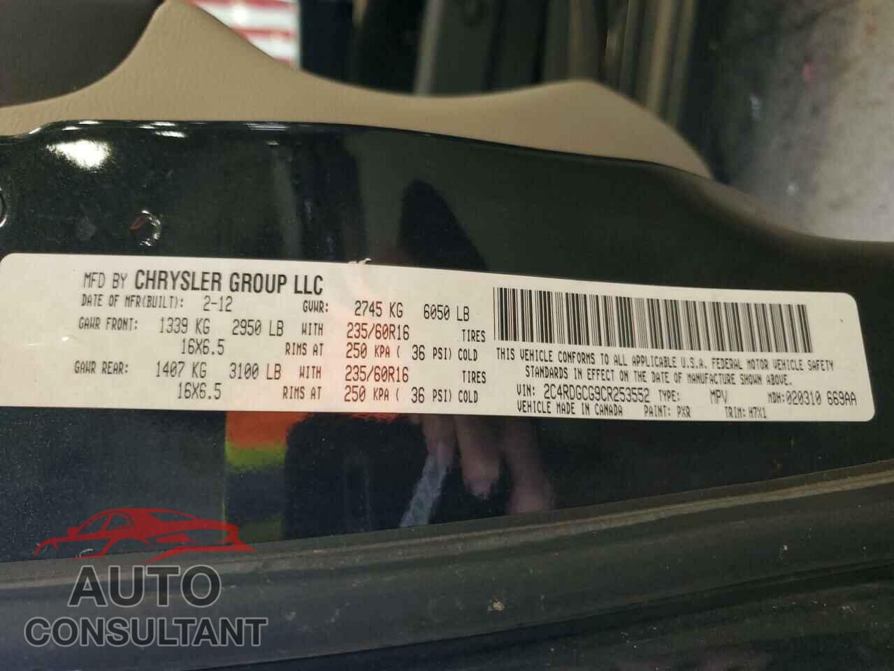 DODGE CARAVAN 2012 - 2C4RDGCG9CR253552
