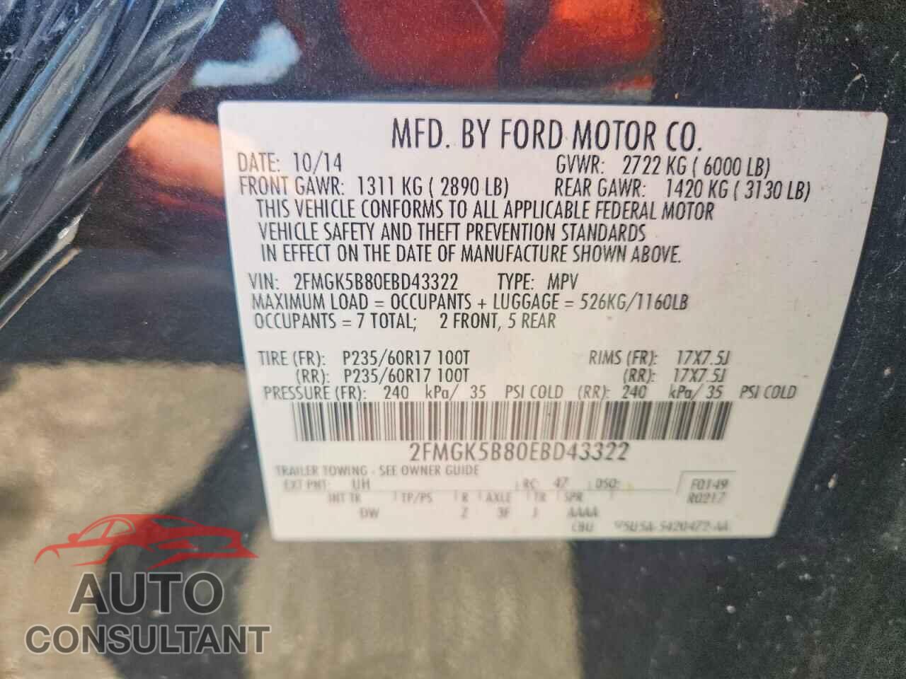 FORD FLEX 2014 - 2FMGK5B80EBD43322