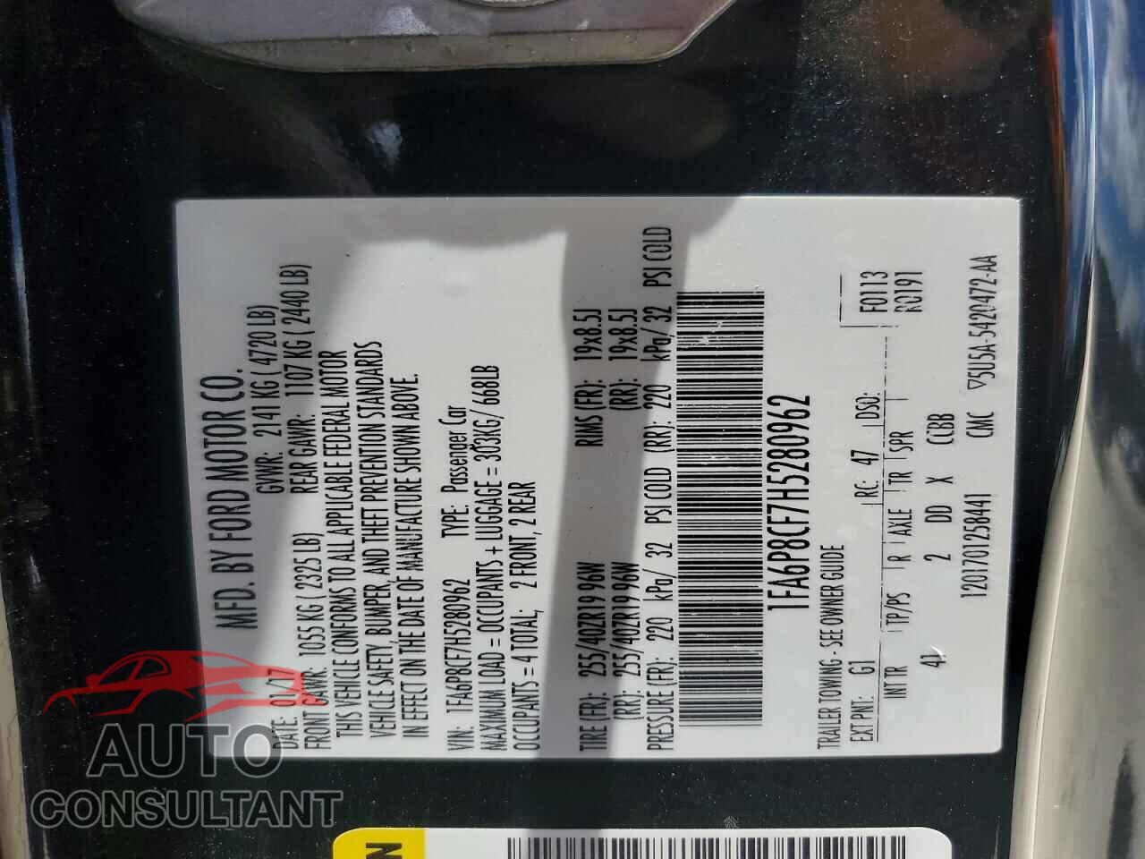 FORD MUSTANG 2017 - 1FA6P8CF7H5280962