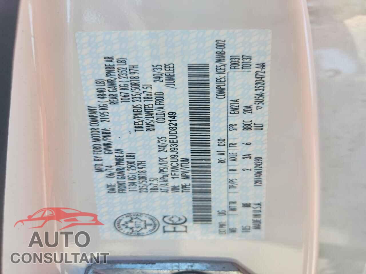 FORD ESCAPE 2014 - 1FMCU9J93EUD82149