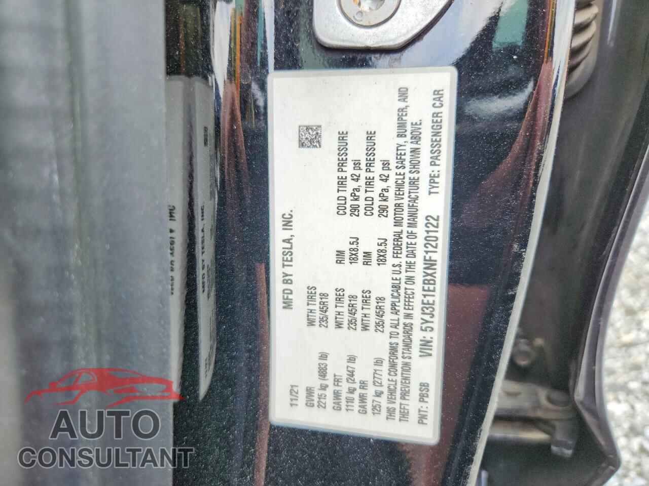 TESLA MODEL 3 2022 - 5YJ3E1EBXNF120122