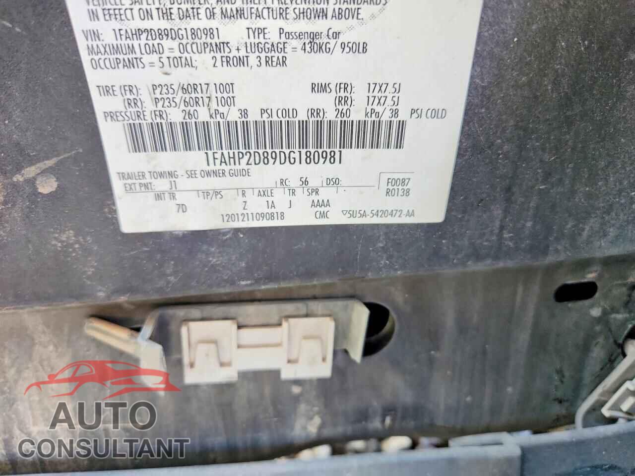 FORD TAURUS 2013 - 1FAHP2D89DG180981
