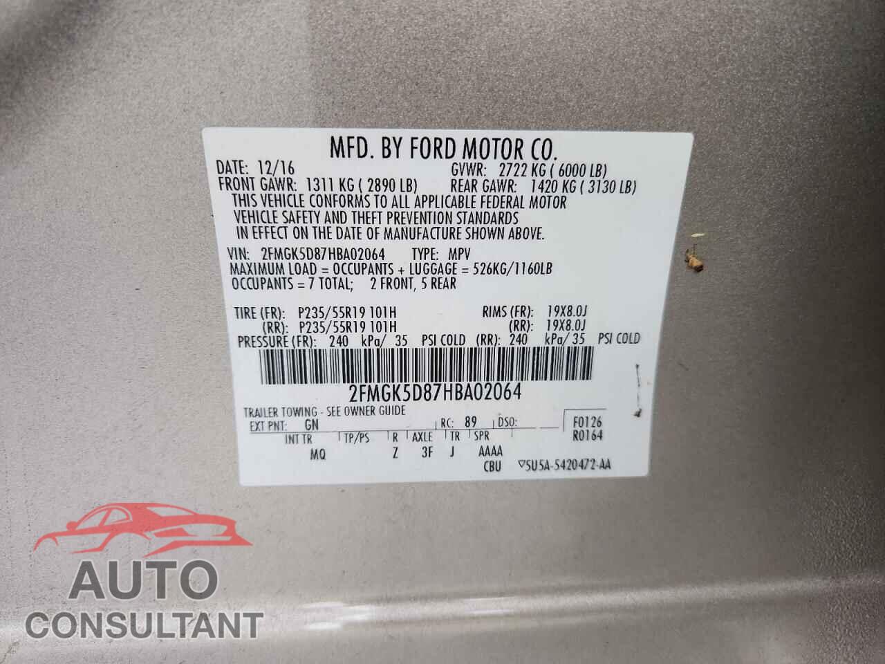 FORD FLEX 2017 - 2FMGK5D87HBA02064
