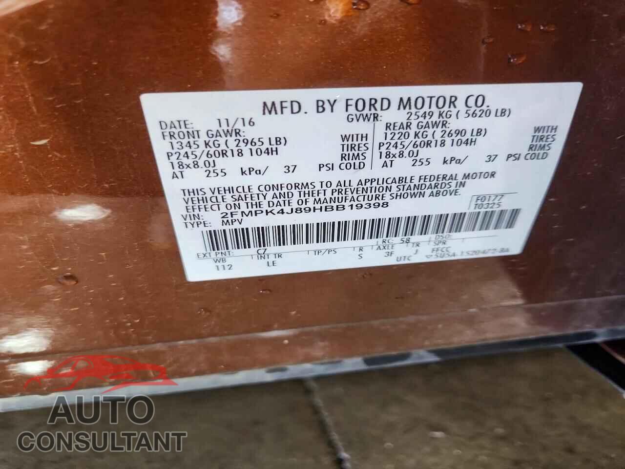 FORD EDGE 2017 - 2FMPK4J89HBB19398
