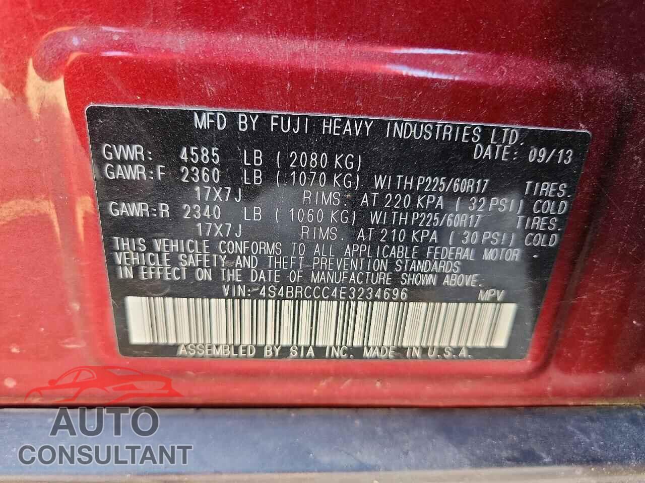 SUBARU OUTBACK 2014 - 4S4BRCCC4E3234696