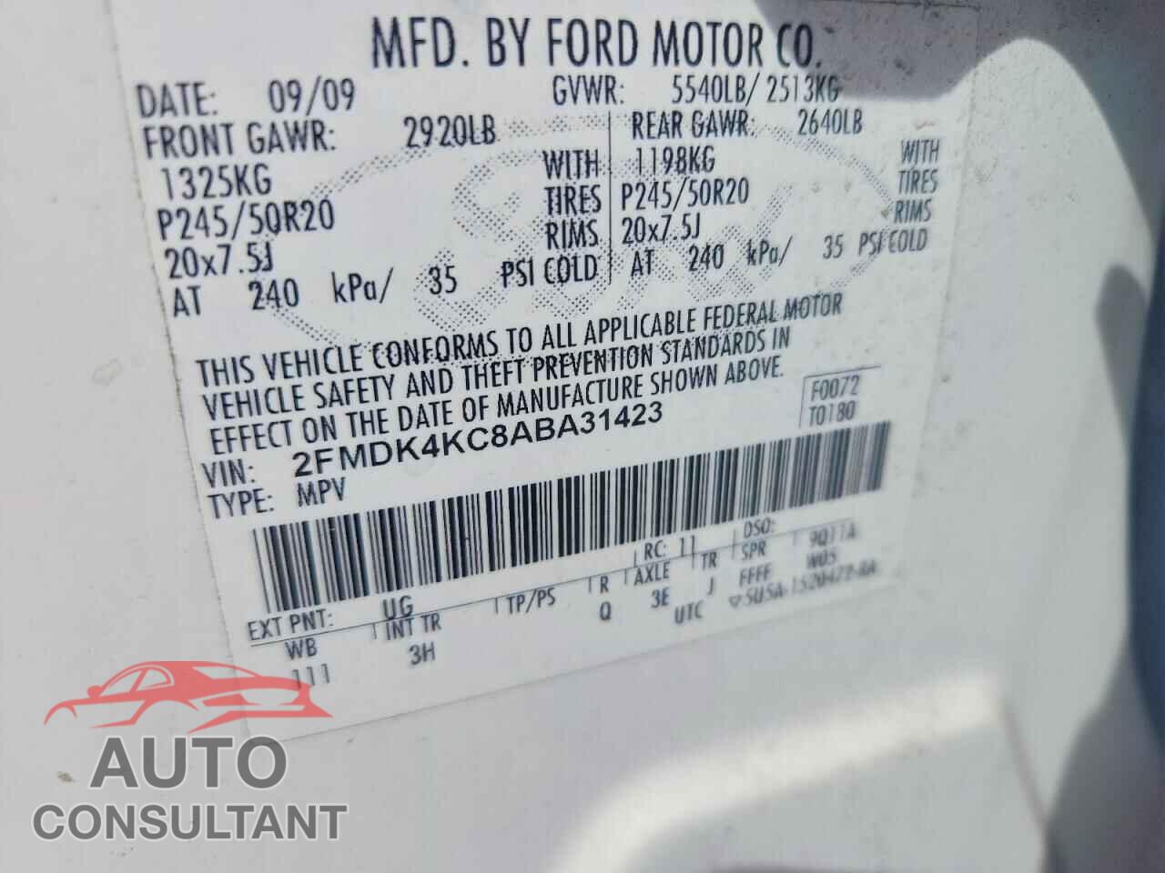 FORD EDGE 2010 - 2FMDK4KC8ABA31423