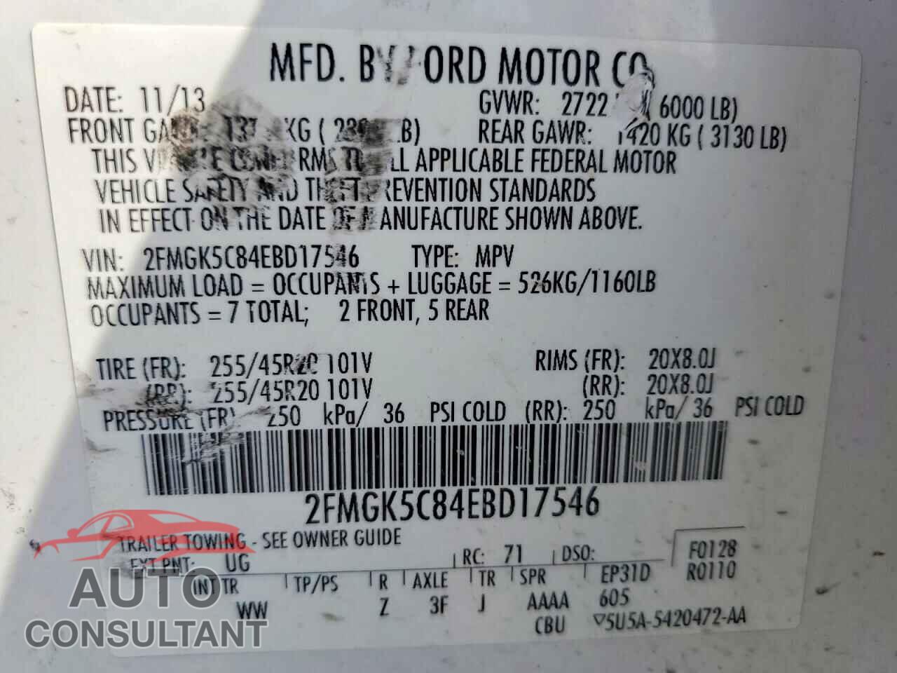 FORD FLEX 2014 - 2FMGK5C84EBD17546