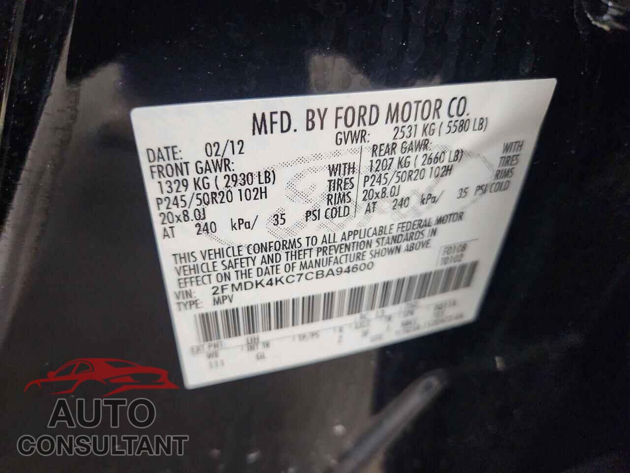 FORD EDGE 2012 - 2FMDK4KC7CBA94600