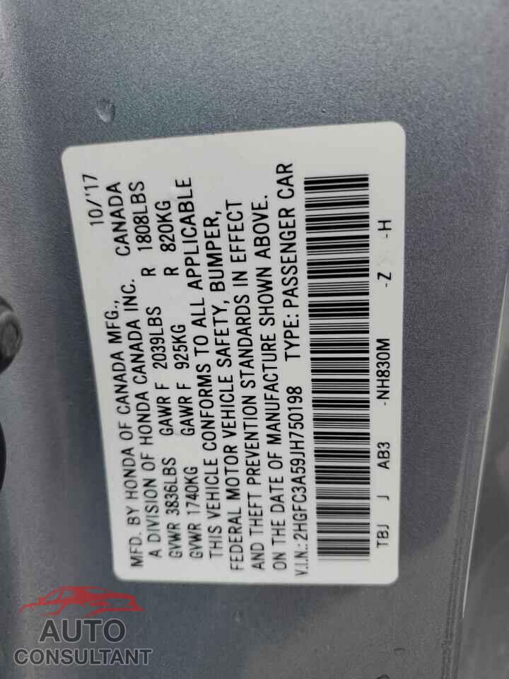 HONDA CIVIC 2018 - 2HGFC3A59JH750198