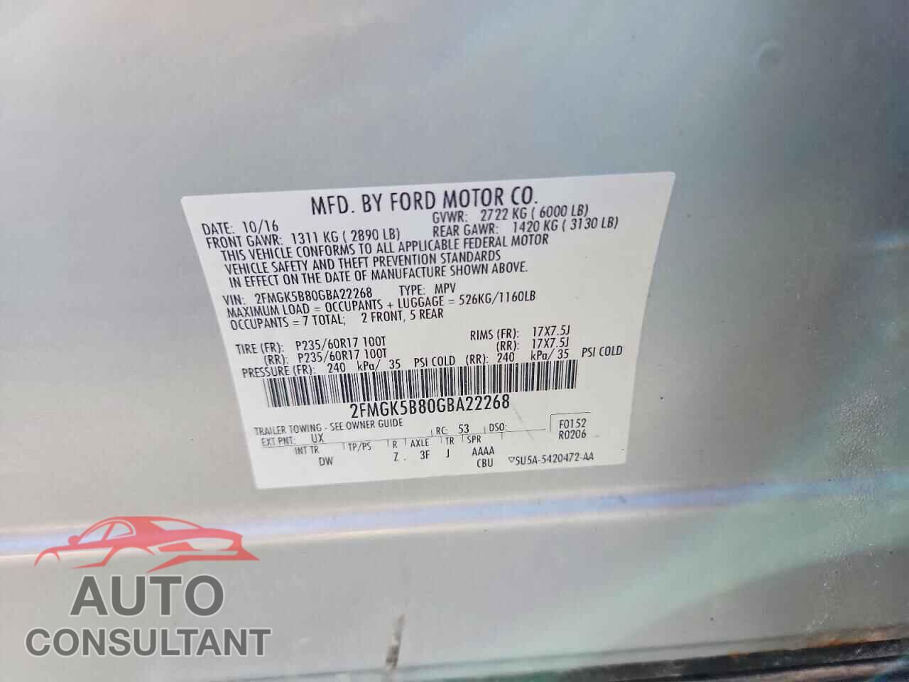 FORD FLEX 2016 - 2FMGK5B80GBA22268