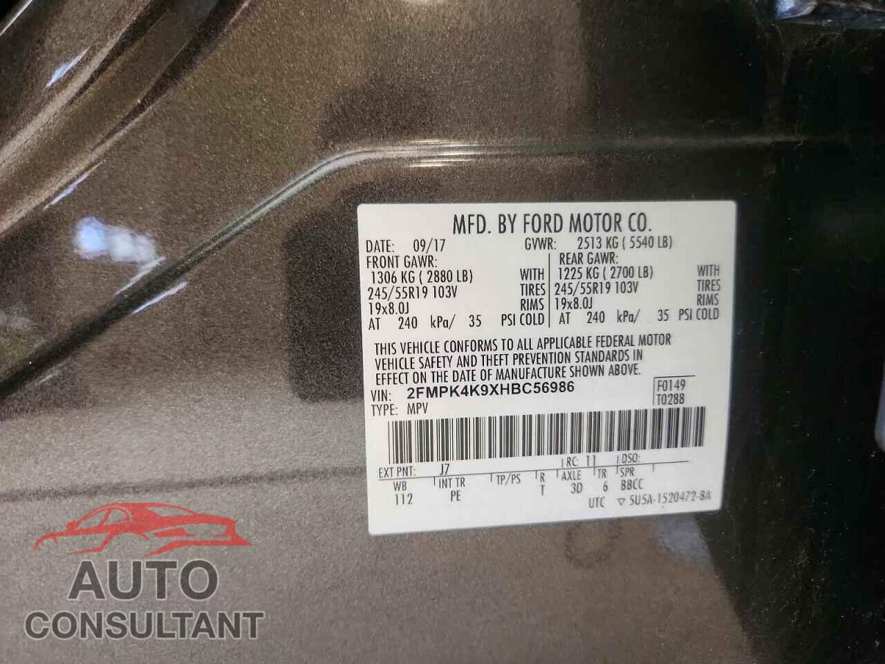 FORD EDGE 2017 - 2FMPK4K9XHBC56986
