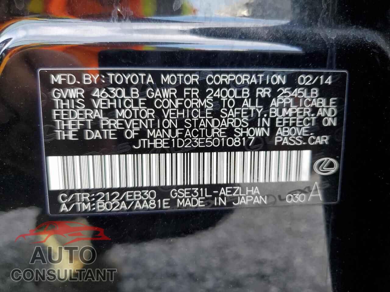 LEXUS IS 2014 - JTHBE1D23E5010817