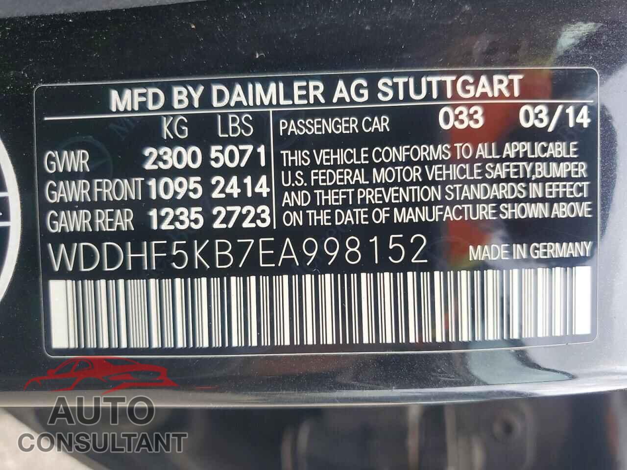 MERCEDES-BENZ E-CLASS 2014 - WDDHF5KB7EA998152